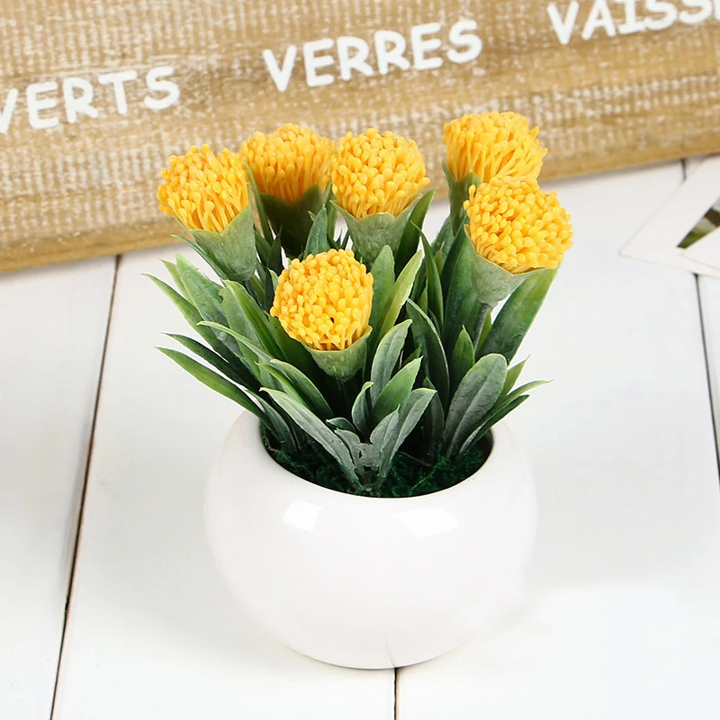 Por Yellow Flower Decorations 2017 Mini 3 Pcs Handmade Artificial Plants Potted Photography Decorative Props Fake Yellow Flowers Real Touch