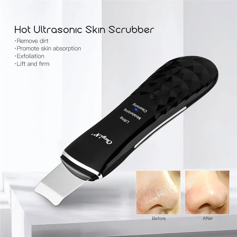 

USB Rechargeable Heating Ultrasonic Deep Face Cleaning Machine 6 Modes Skin Scrubber Facial Lifting Pore Cleaner Skin Firming 40