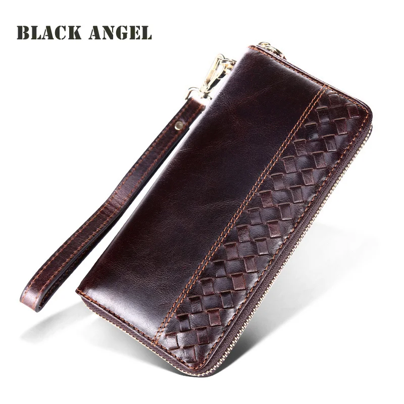 Men genuine leather wallet fashion Long design business wristlet clutch bag purse cowhide ...