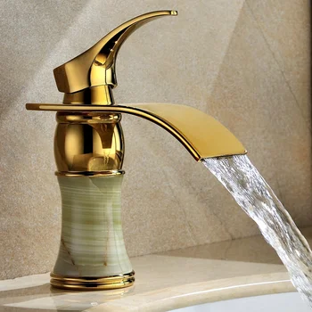 

Free shipping Modern Bathroom & Bar Sink Waterfall Faucet Single Hole Handle Stone faucet gold clour