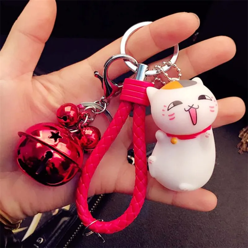 

Fashion Cartoon Lucky Cats Keychains Kids Women Kitten Leather Bells Portachiavi llaveros Chaveiro Keyring Rich Charms Gift