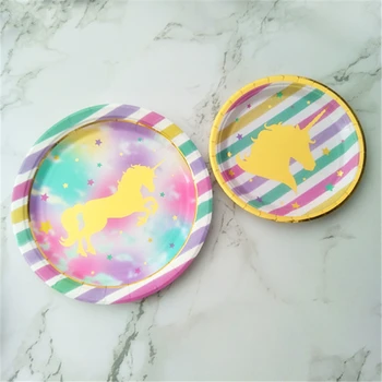 

16pcs Foil Gold Unicorn Paper Plates 7inch & 9inch Unicorn Party Decor Dishes Kid Birthday Wedding Baby Shower Party Favor Plate