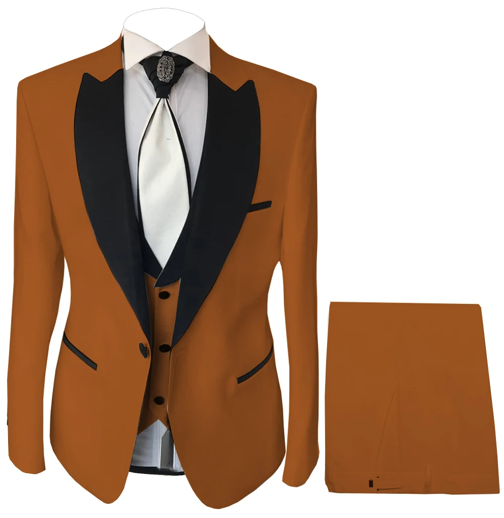 Mens 3 Pieces Suits Notch Lapel Tuxedos Party Fashion Solid Bright Color Jacket Blazer & Pants & Vest For Wedding