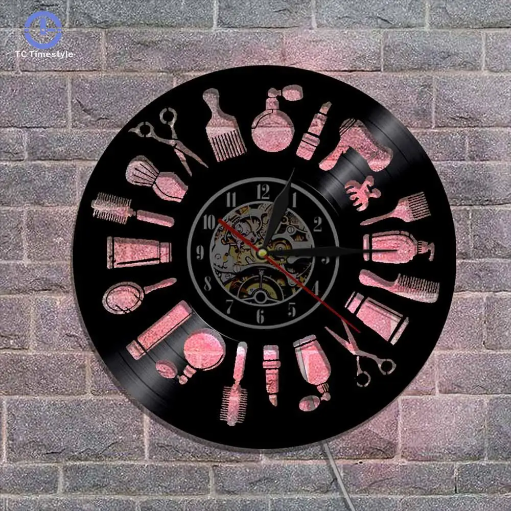 Beauty Salon Vinyl Record Wall Clock Retro Living Room Home Decoration