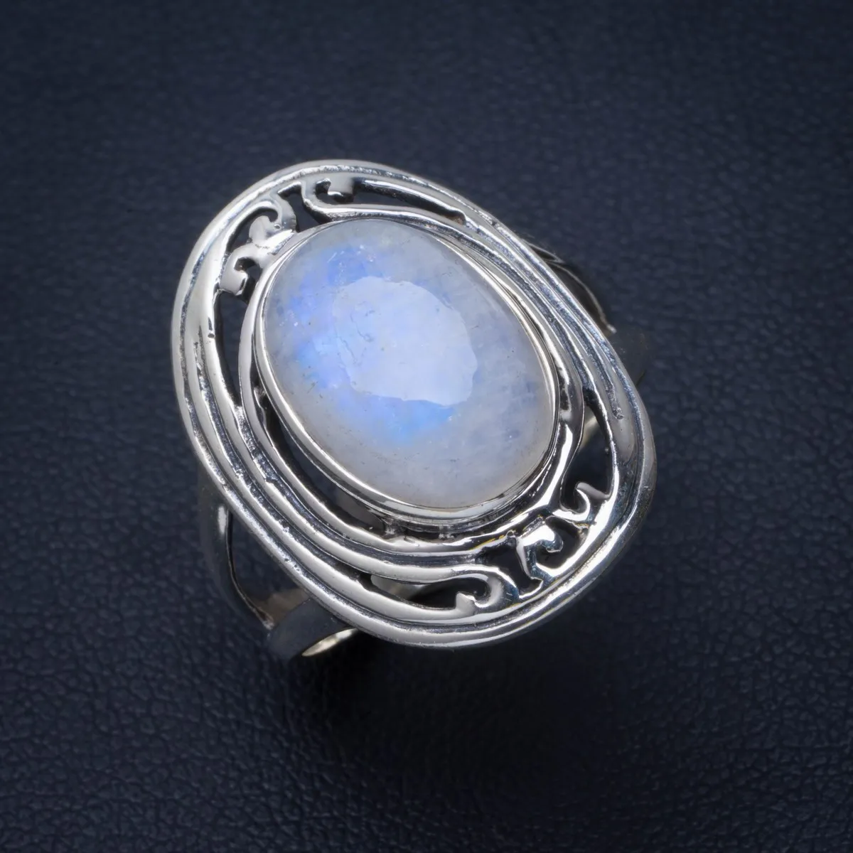 

Natural Rainbow Moonstone Handmade Unique 925 Sterling Silver Ring 9 B1337