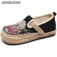JIANBUDAN/ National style embroider Fashion flat shoes Women's casual canvas shoes Breathable comfort Shallow linen shoes 35-40 JIANBUDAN/ National style embroider Fashion flat shoes Women's casual canvas shoes Breathable comfort Shallow linen shoes 35-40