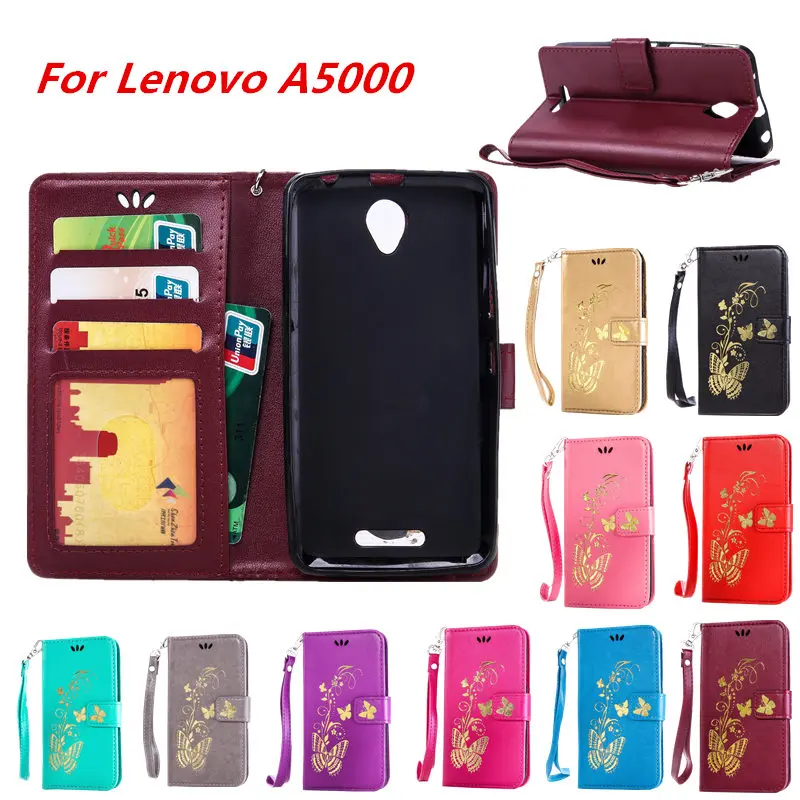 

Case On A5000 Fashion PU Leather Case for Lenovo A5000 Flip Wallet Cover with Holder Case for lenovo A 5000 Silicon Back Cover