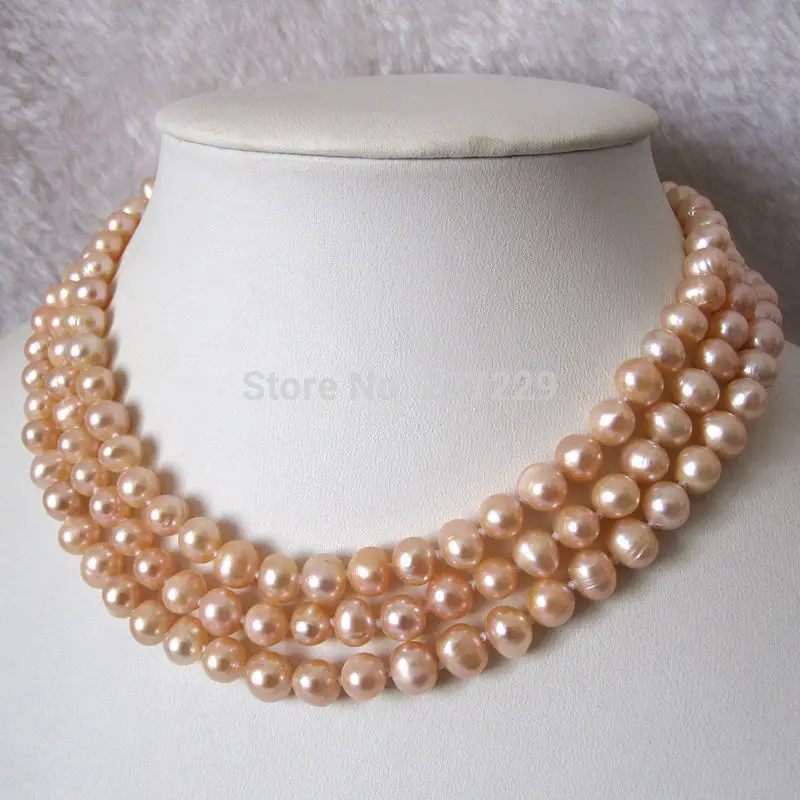 

HOT## Wholesale price FREE SHIPPING ^^^^48" 6-8mm Peach Pink Off Round Freshwater Pearl Strand Necklace Without Clasp