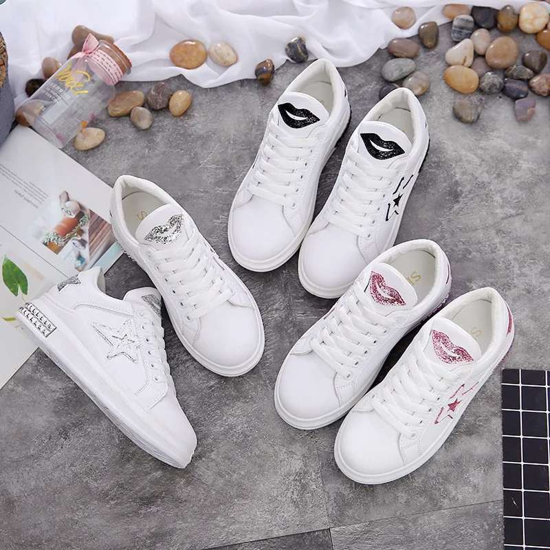 

2019 Spring New White Women Shoes Woman Fashion Paillette Sneakers Women Casual Shoes Women Tennis Women Vulcanize Shoes