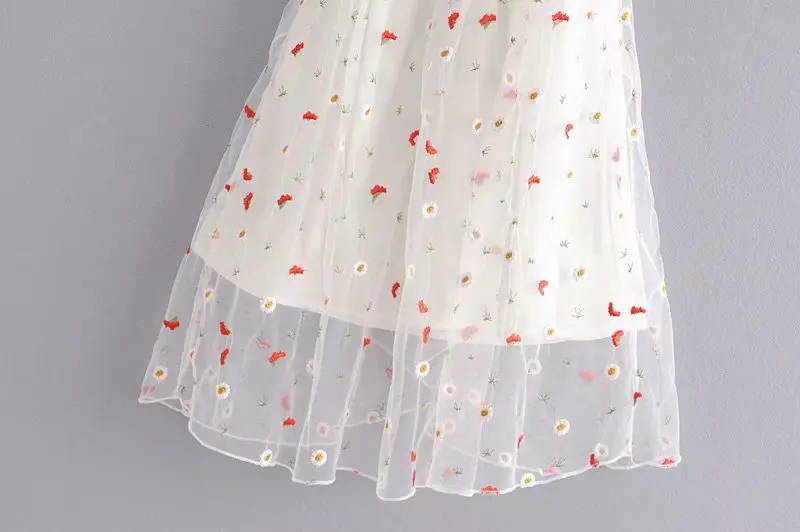 Мода, женское сексуальное полупрозрачное Сетчатое платье с цветочной вышивкой, романтичное женское платье с v-образным вырезом и коротким рукавом, а-силуэт, мини белые вечерние платья