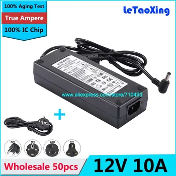 

50pcs AC DC Power Supply 12V 10A 120W Adapter Charger with Cord Cable For LED Strip Light LCD Monitor CCTV With New IC Chip