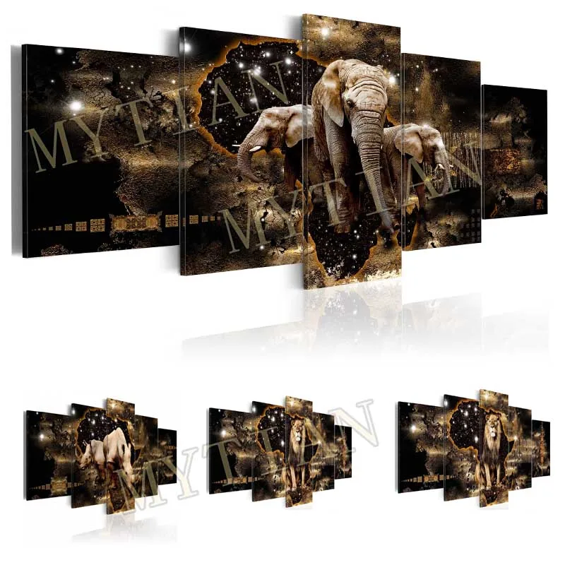 

New 5pcs"Starry sky animals"full square/round 5D diy diamond painting lion,elephant Embroidery pattern cross stitch mosaic decor