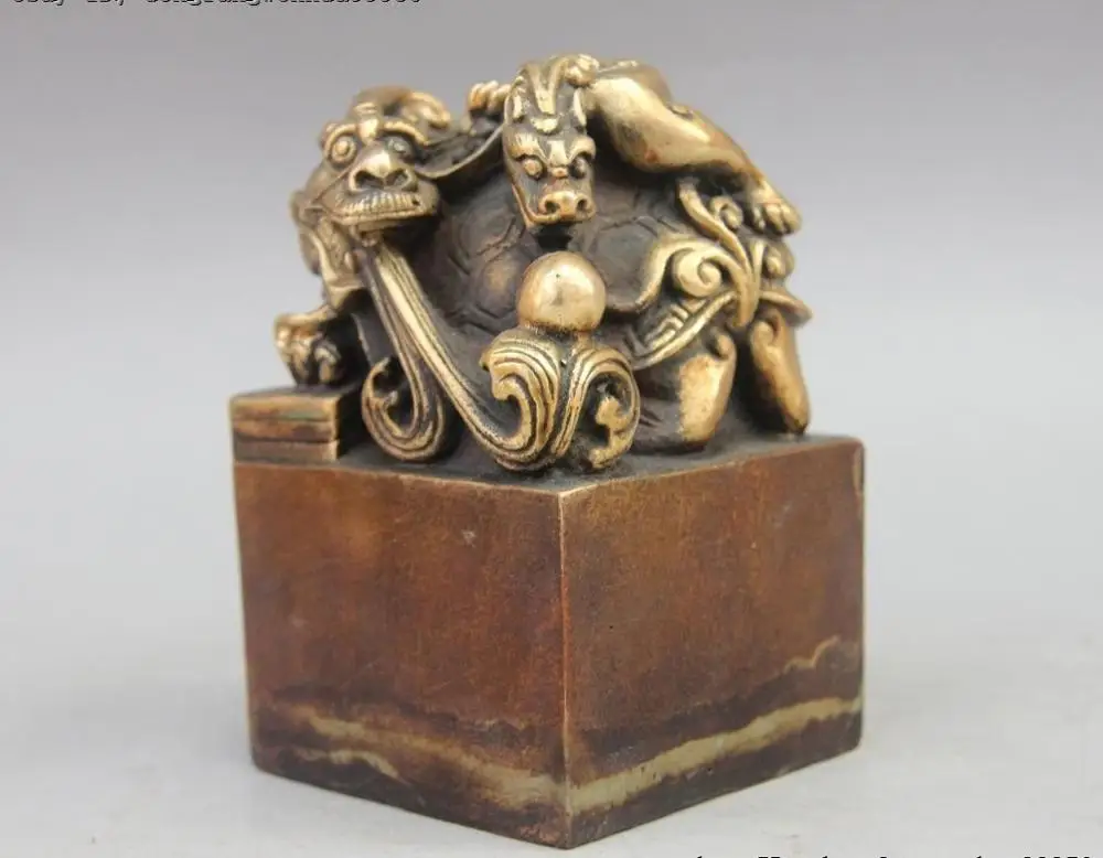 China Chinese Brass Copper Dragon Tortoise Turtle Statue Seal Stamp Signet 