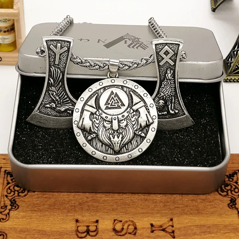 Odin кулон Valknut ожерелье Волчонок рунный топор викинги языческие украшения Прямая