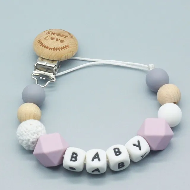 

Personalized Name Silicone and Wood Pacifier Clips, Pacifier Chain for Nipples, Baby Shower Gift, Kids Teething Toy