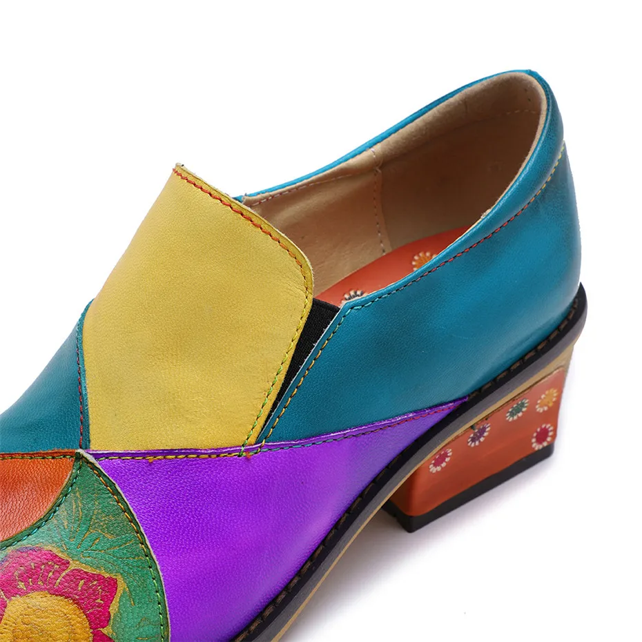 2019 New Genuine Leather Women Pumps Handmade Color Block Loafers Oxfords Shoes For Woman Med Heels Ladies Single Shoes Big Size (4)