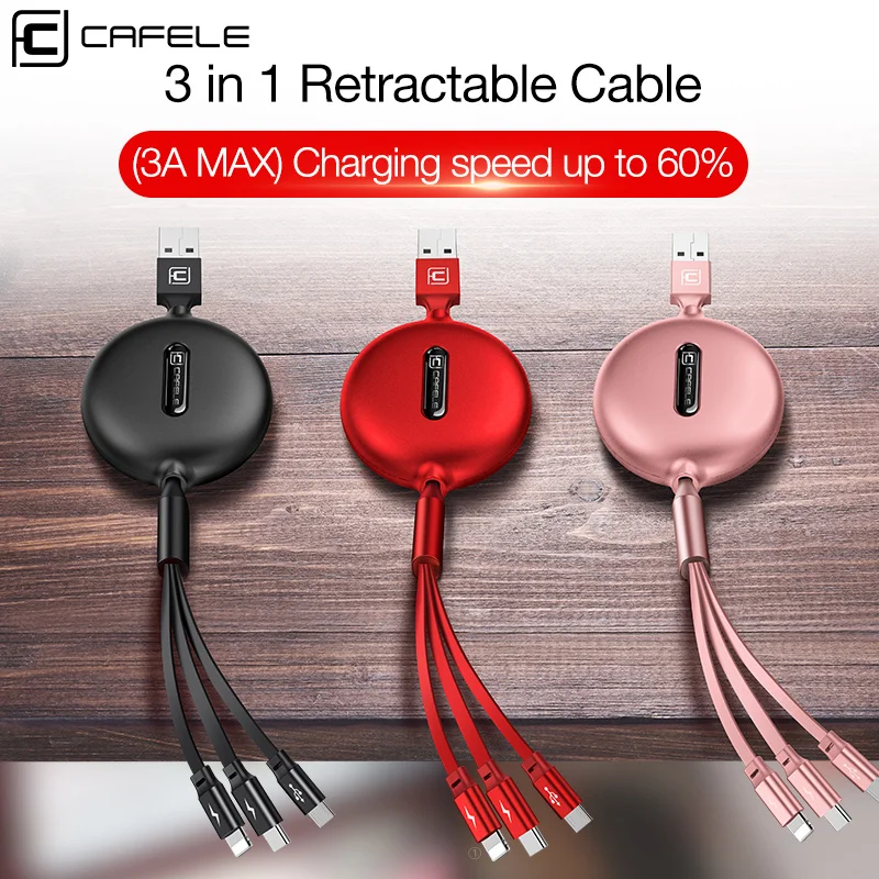 Выдвижной USB-кабель Cafele 3 в 1 кабель Micro USB Type-C для iPhone X 3A быстрой зарядки Huawei Samsung