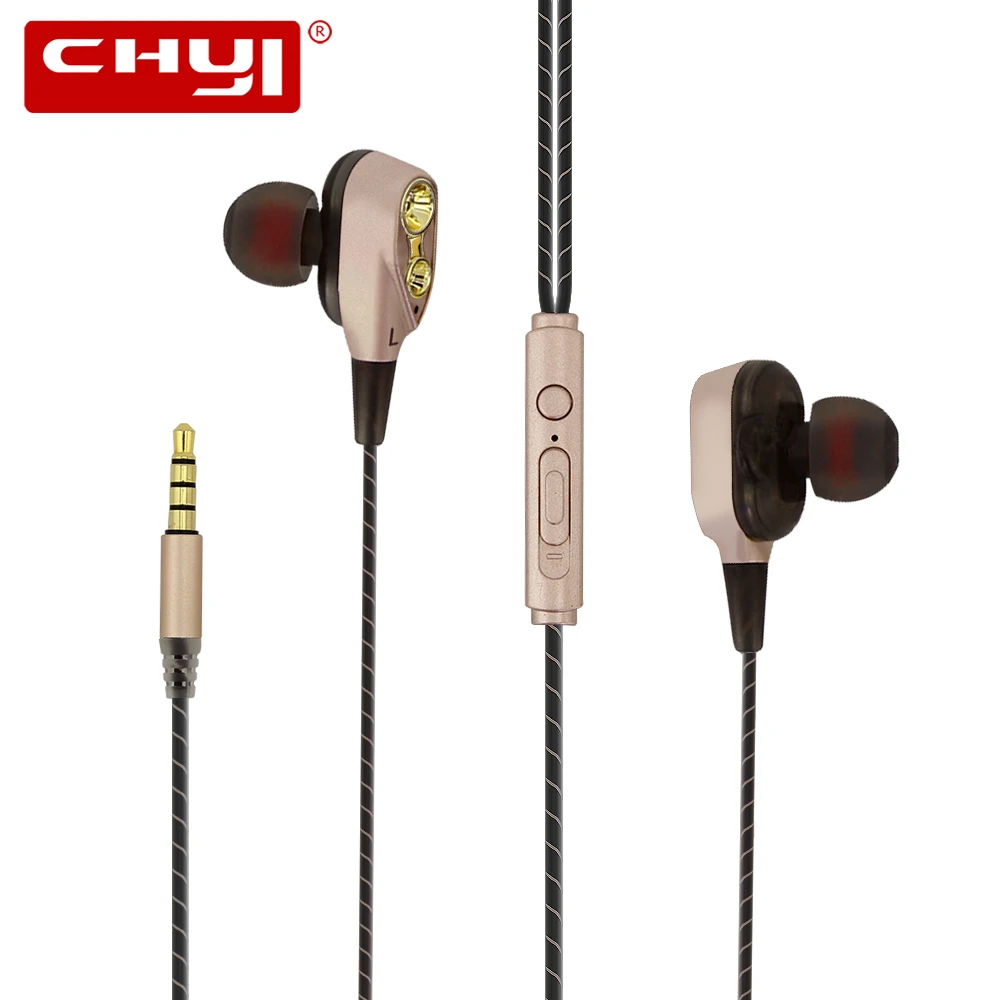 

CHYI Dual Dynamic Driver Hi-Fi Earphone Stereo Super Bass Moving Coil Sport Running audifono HIFI Monitor Wired Earbuds With Mic