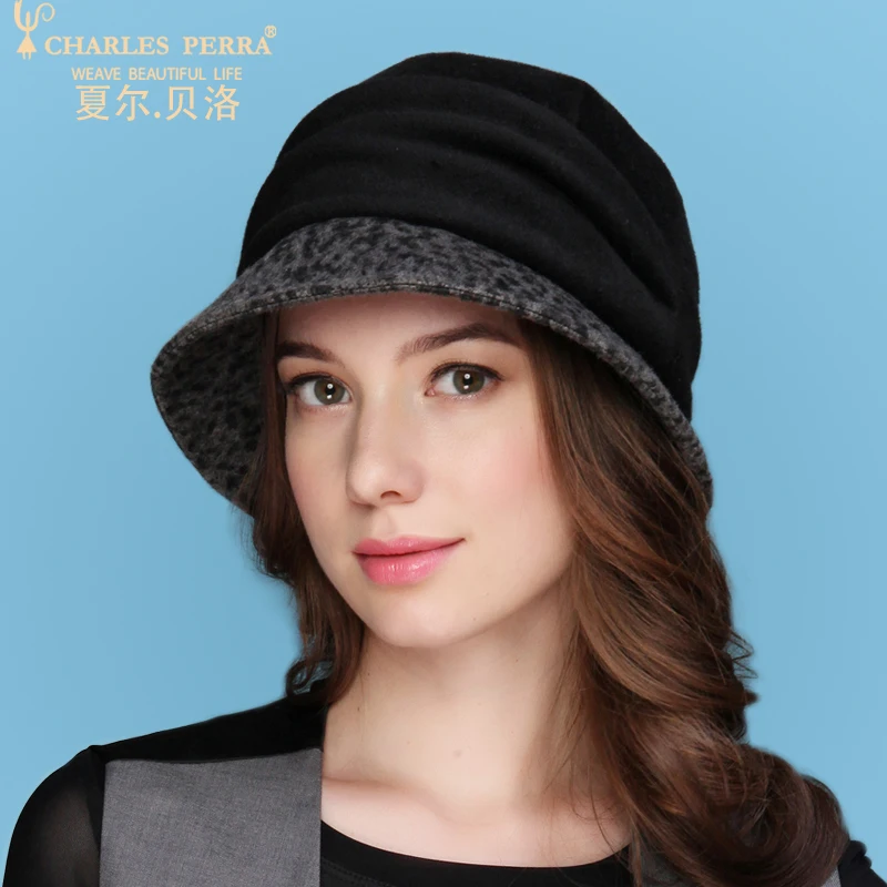 

Charles Perra Autumn Winter Women Hat New Fashion Caps Casual Elegant Lady Small Bucket Hats Keep Warm Wool Cap 3250