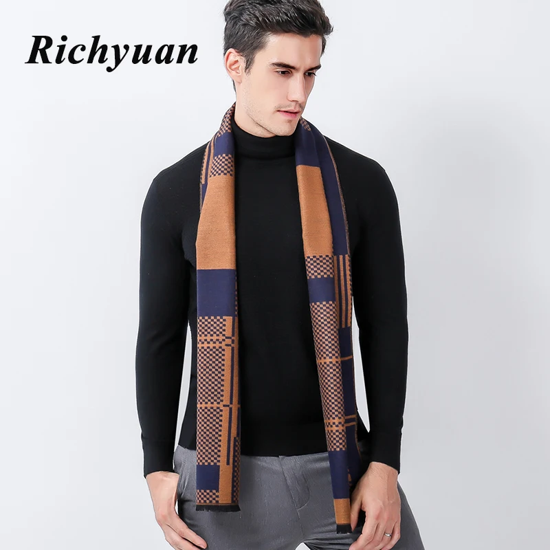 

2017 Men's Winter Cashmere Scarf Classic Business Warm Plaid Scarf Soft Tassel Ethnic Shawl Wrap Winter Scarves Pashmina for Men