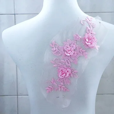 28,5*10 см 3D цветок вышитые кружева аппликации для DIY свадебное платье костюм вечернее платье 15 цветов кружева мотив нашивки шитье на - Цвет: Pink