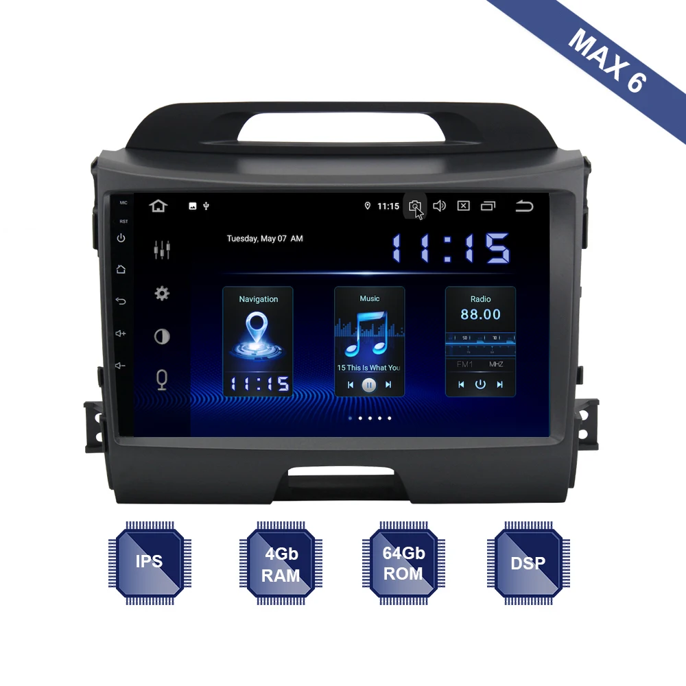 Perfect Android 9.0 Car Radio 2 Din GPS Navi for Kia Sportage R 2011 2012 2013 2014 2015 2016 PX6 DSP IPS 4Gb+64Gb 6-Core RDS WIFI SWC 0