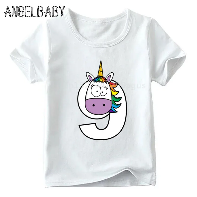 Boys/Girls Happy Birthday Rainbow Unicorn Number 1-9 Print T shirt Children Funny Gift Clothes Kids Cartoon Baby T shirt,ooo5239 - Цвет: ooo5239I