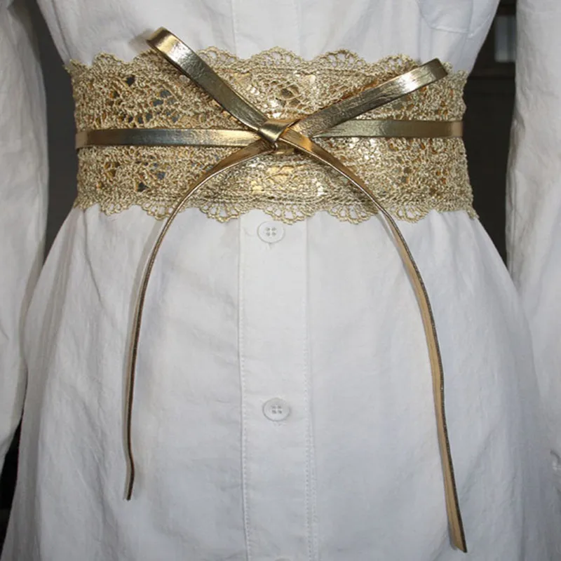 Роскошный брендовый дизайнерский пояс эластичный кружевной Джинсовый пояс женский пояс для свадебного платья черные ремни для женского платья Пояс - Цвет: gold
