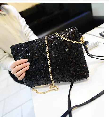 women Lady Sexy Zipper Handbag Tote Cool Lux Punk Sequin Bag Shoulder chain Bags 200g/pcs