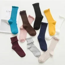 Новое поступление в стиле Харадзюку ретро милые хлопковые женские свободные кружевные носки с отворотами осенне-зимние корейские японские однотонные носки