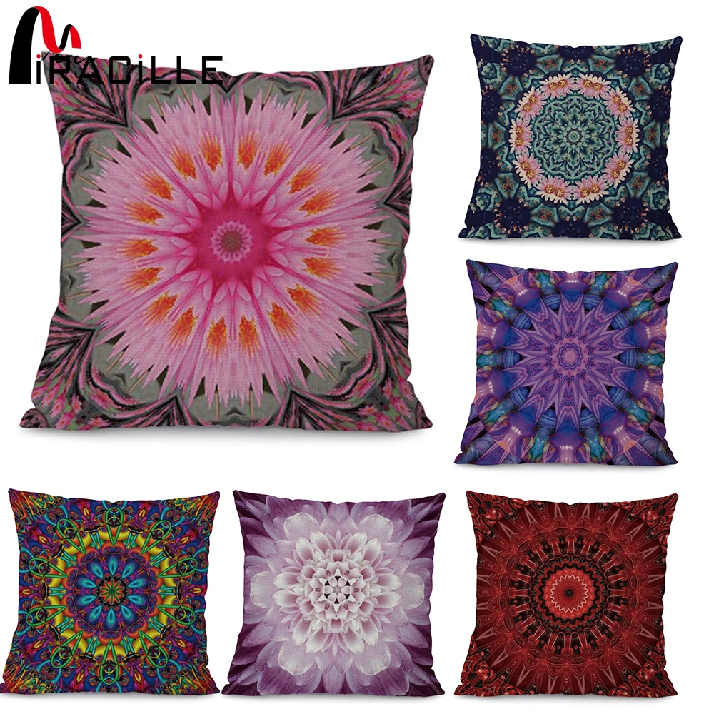 

Miracille 18"Bohemian Flower Linen Cotton Mandala Cushion Cover Sofa Car Seat Decorative Pillow Case coussin decoration