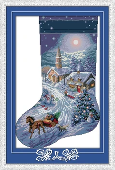 

Joy sunday cartoon style Christmas stocking cross stitch patterns needlepoint kits for kids hand make embroidery