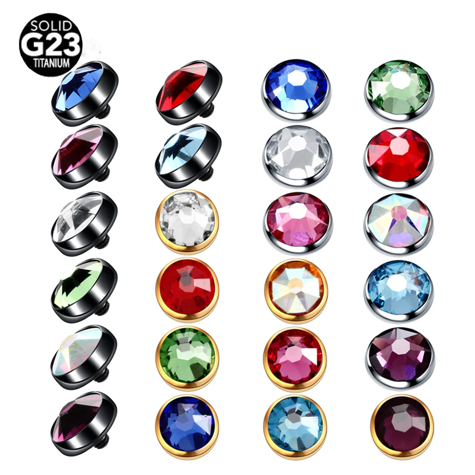 

8pcs/lot G23 Titanium Piercing Micro Dermal Gem Micro Dermal Anchor Crystal Top Dermal Piercings Surface Piercing Body Jewelry