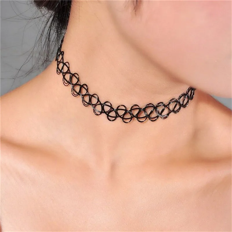 

Hot New Stretch Vintage Choker Tattoo Necklace For Women Girl Charm Punk Retro Gothic Elastic Necklace Female Party Wedding Gift