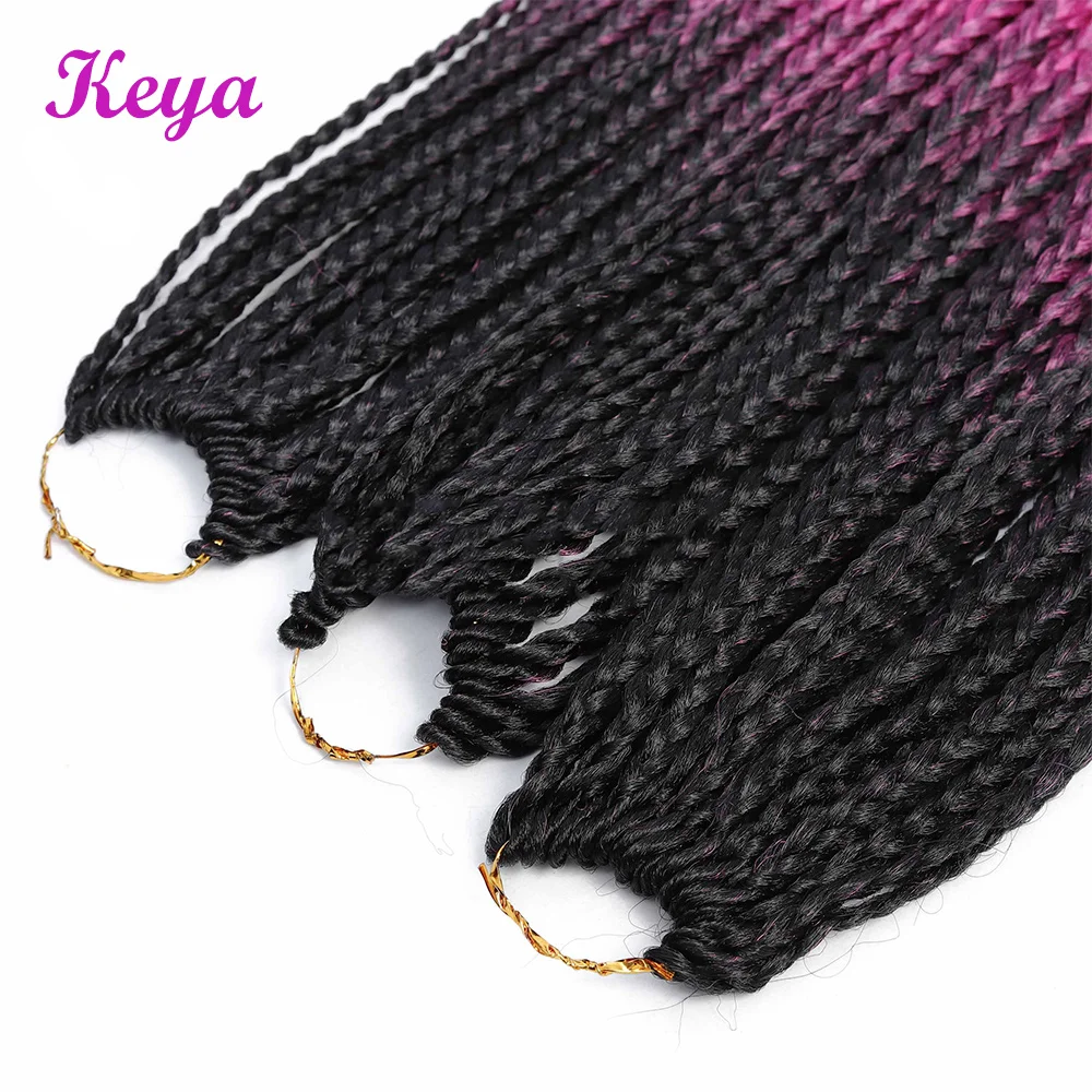 Crochet Box Braids Ombre Pink Hair Blue 24 Strands Synthetic Crochet Hair Extensions 100g/pc Heat Resistant Fiber For Women