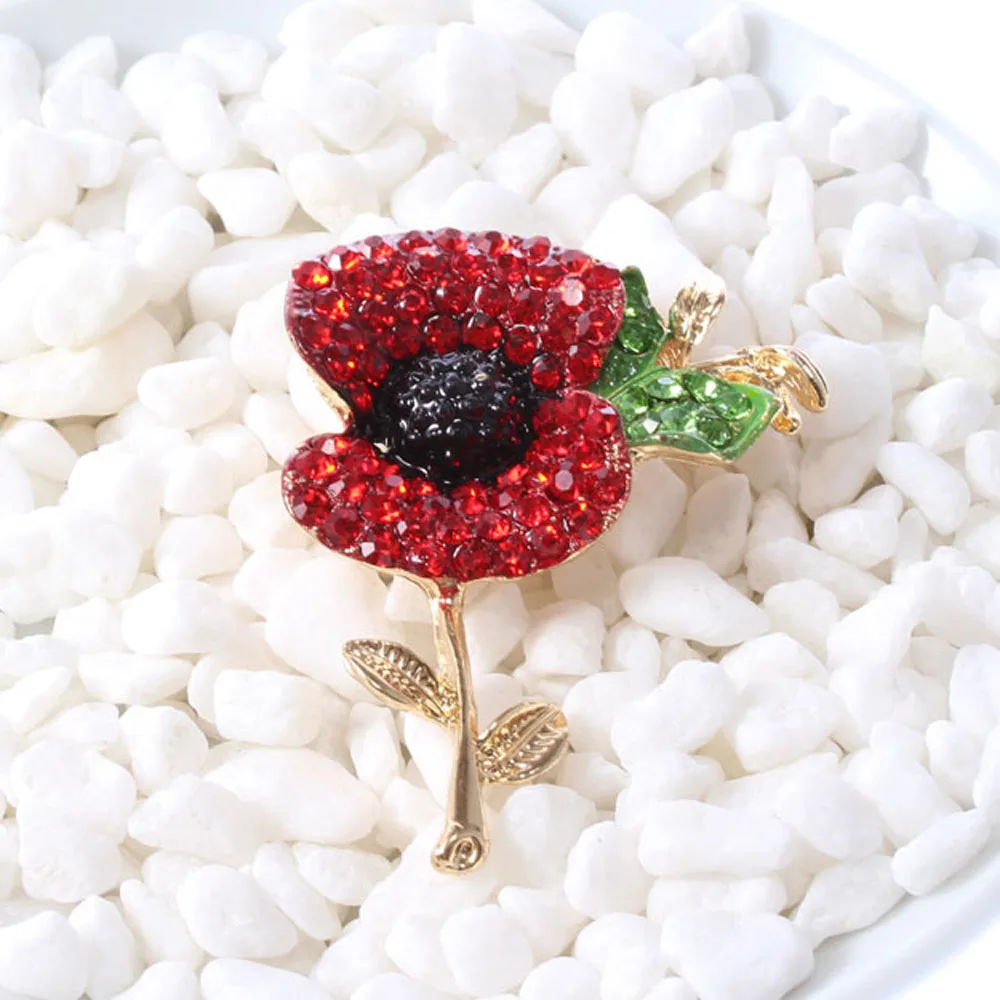 Fashion Red Crystal Poppy UK Brooch Cheap Wholesale Lot Very Beautiful