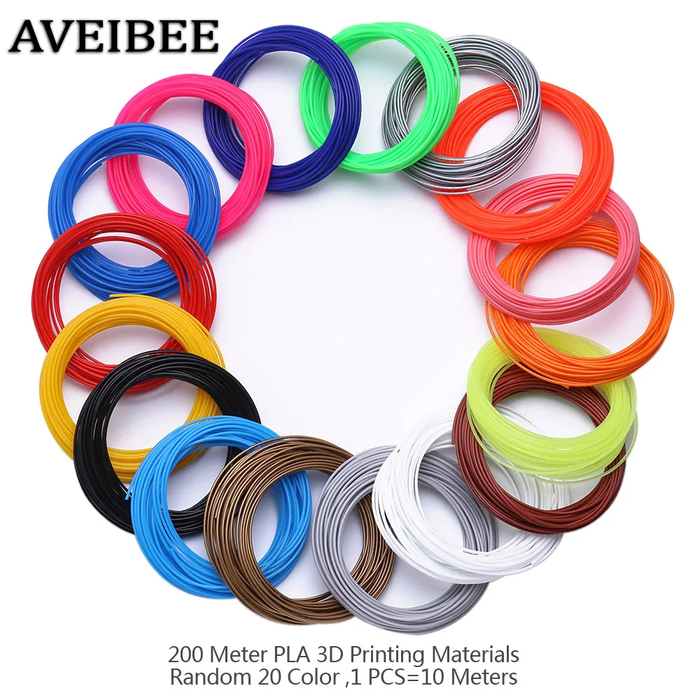 

200 Meter 20 Color 1.75MM 3D Printing Materials PLA Filaments For 3 D Drawing Pen Threads Plastic Printer For Children Gift