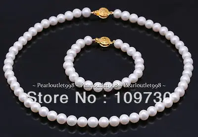 

Jewelry 00201 AA GENUINE WHITE CULTURED PEARL NECKLACE & BRACELET SET (A0516)