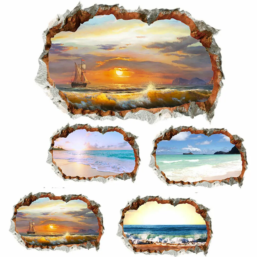 

Mountain Beach 3D Window View Removable Wall Art Sticker Vinyl Decal Decor Mural