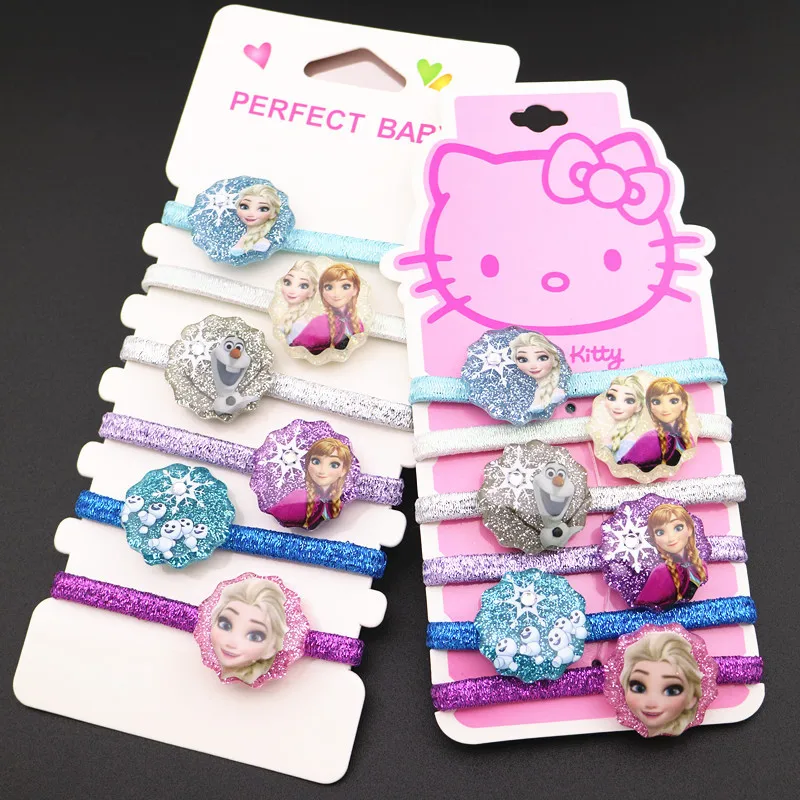 

6pcs Disney cartoon Frozen children hair rope girl birthday gift headwear Elsa doll accessories head circle cosmetic rubber band