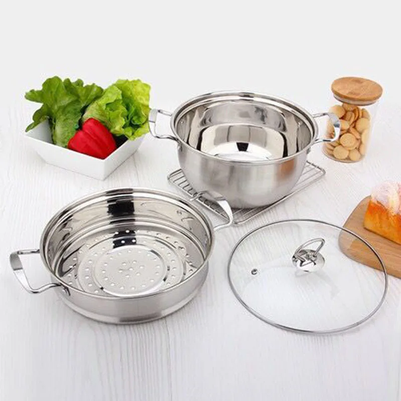 Tanie Garnek ze stali nierdzewnej 1.5L 4L podwójne dno garnek do zupy niemagnetyczne gotowania wielofunkcyjny naczynia non stick Pan ogólne zastosowanie Hotpot