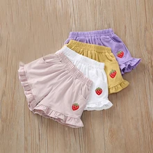 Летние модные мягкие хлопковые короткие штаны с карманами для девочек; однотонные повседневные брюки для малышей; Детские шорты; детская одежда с оборками