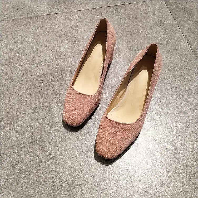 Décontracté Ol Carré Décontractés noir Pink Talons Printemps Med Talon Style Troupeau Sur Bureau Femmes 2019 Toe Automne Chunky Eoeodoit Escarpins Chaussures Slip 76P1WI