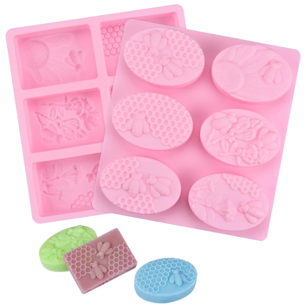 

SILIKOLOVE 2Pcs Honeycomb Shapes Silicone Soap Molds Handmade For Soap Making Forms 3d Craft Oval & Rectangular,Wedding