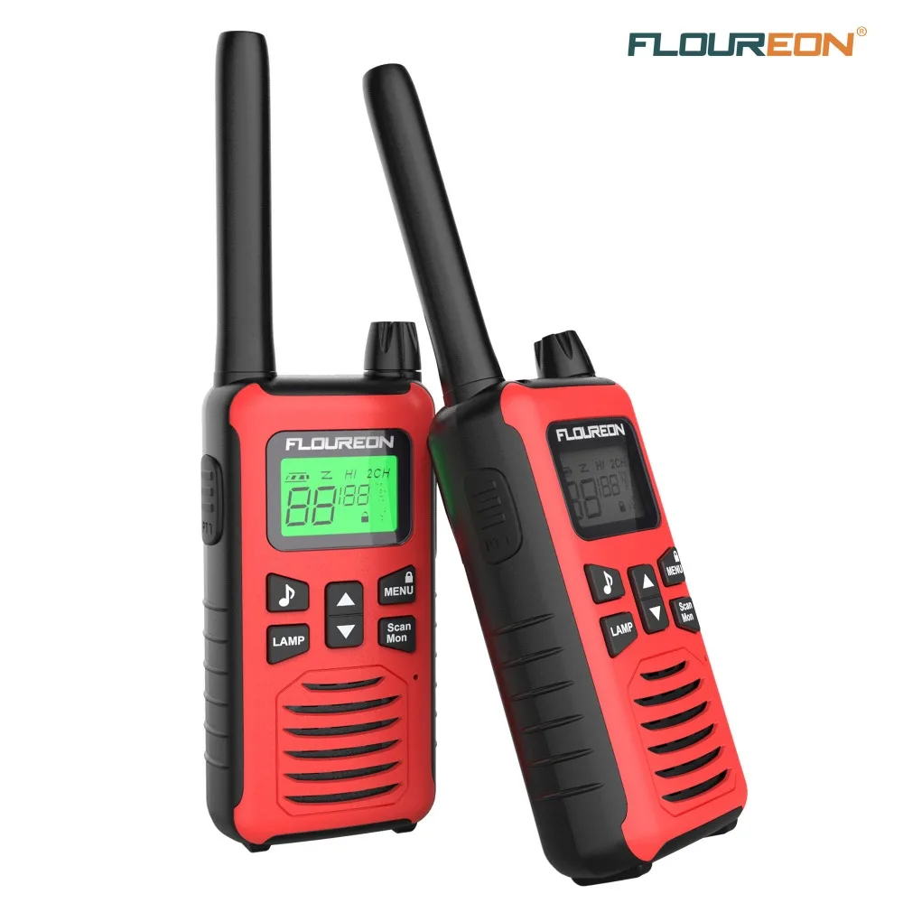 

FLOUREON 16 Channel Twins Walkie Talkies PMR 446MHZ Two Way Radio Up to 5000Meters/3.1Miles Range Handheld Interphone Red UK/EU