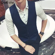 GODLIKE Gilet Costume Waistcoats Mens Suit Vests Brown 2017 Black Colete Coat Plus Size 5XL Prom Social Club Outfit Slim Fit
