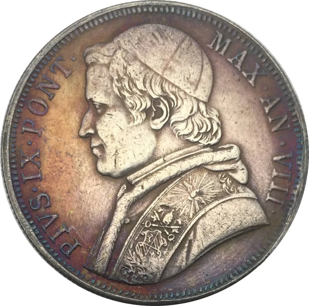 

Italian states Papal States 1 Scudo Pius IX 1853 R Plated Silver Copy Coins