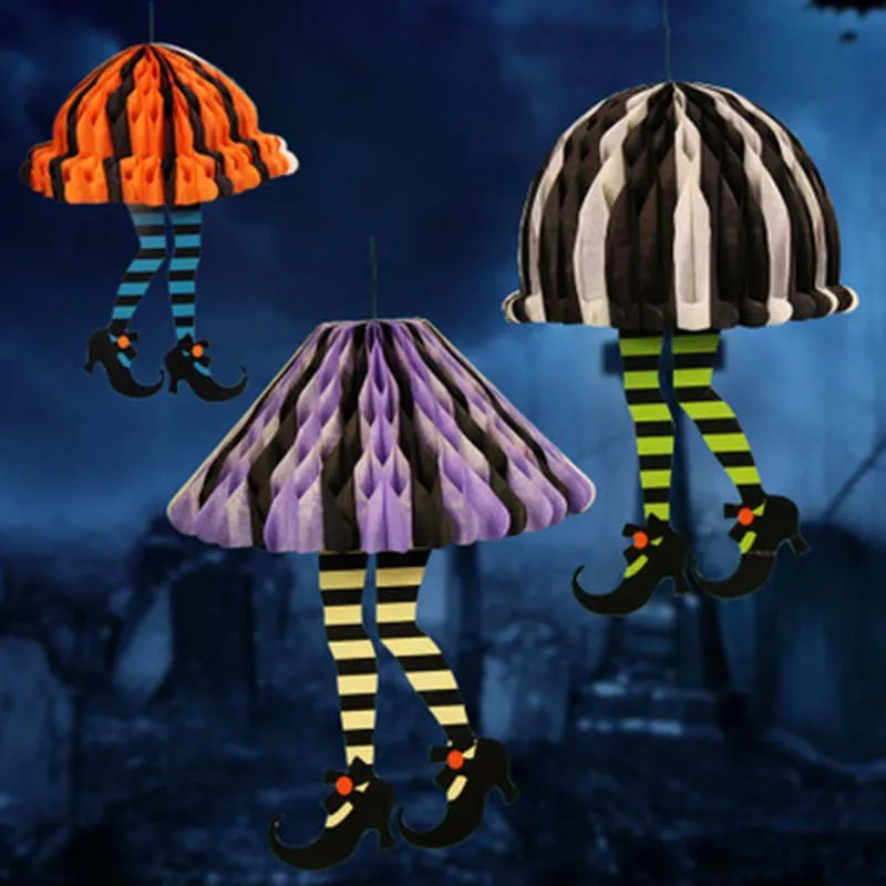 Ассорти ведьмы ноги ведьмы сапоги обувь с зонтиком форма помпон тканевый юбка Хэллоуин вечерние висячие украшения 1 шт