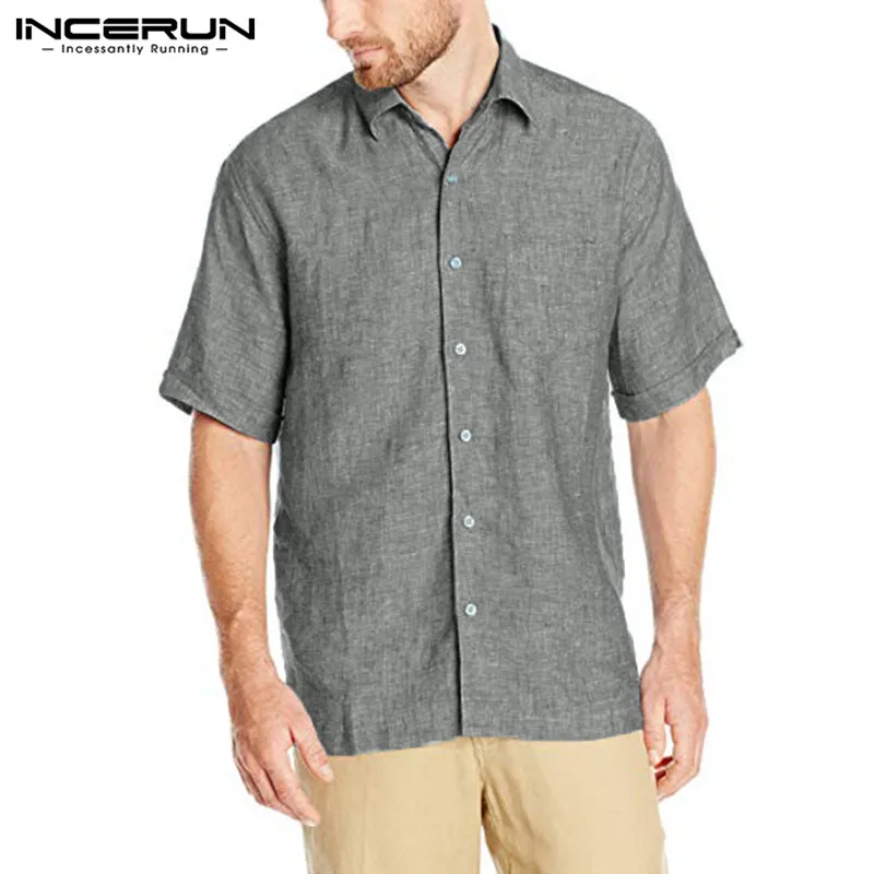 INCERUN лето новая мода сплошной цвет 2019 повседневные мужские рубашки с коротким рукавом Уличная o-образным вырезом свободная Европейская Camisa