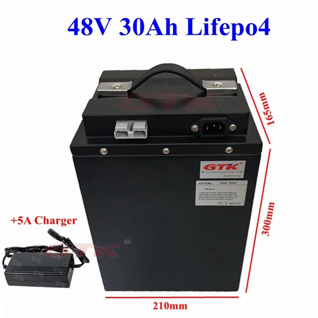 GTK 48V 30Ah Waterproof Lifepo4 lithium battery pack with BMS for scooter  bike Tricycle Solar Backup power supply +5A charger - AliExpress